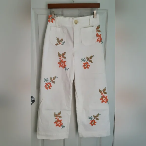 OPEN TO OFFERS Anthropologie Maeve Colette Embroidered Wide Leg Pants Size 26 - Picture 1 of 9